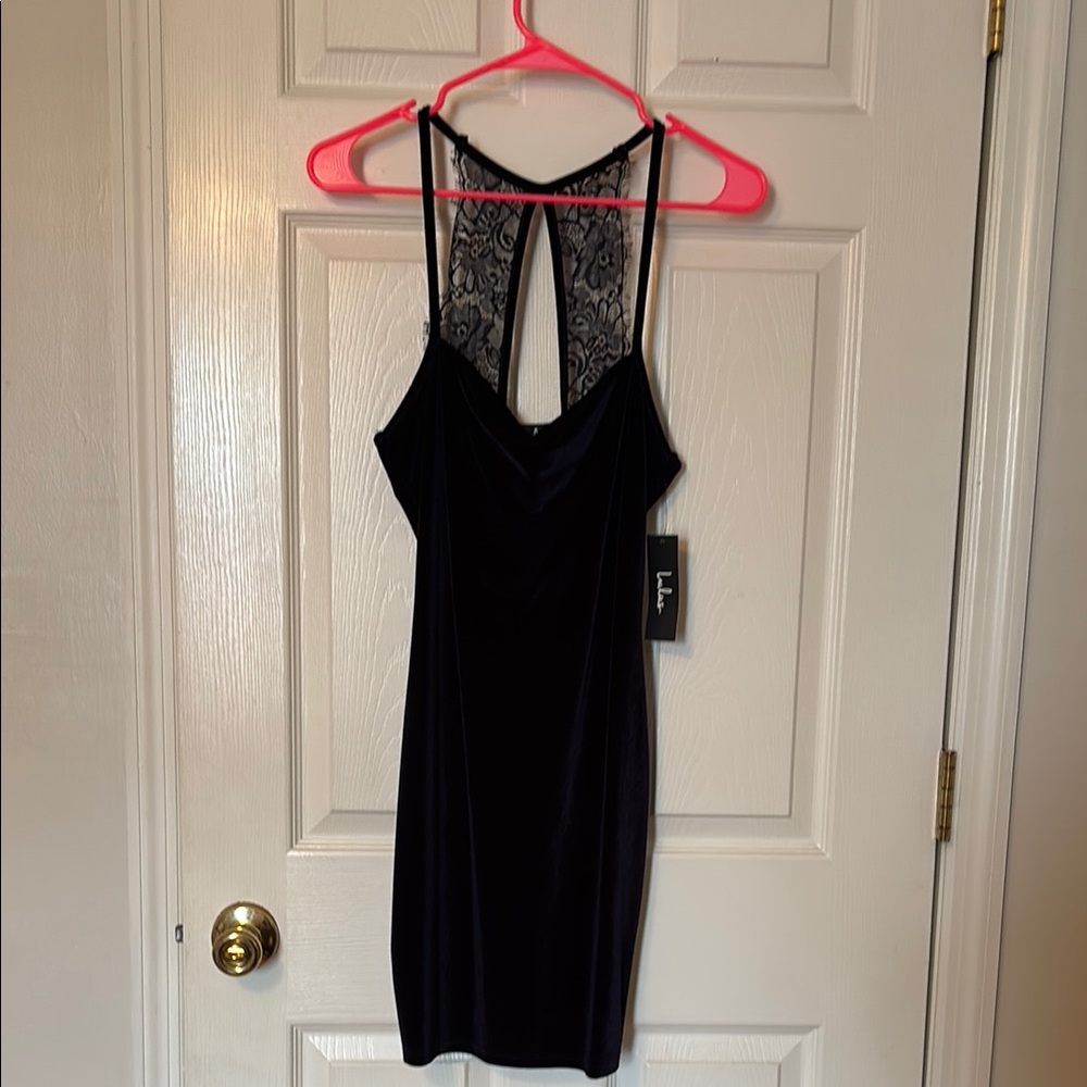 Lulu's Navy Velvet Sleeveless Bodycon Dress with Spaghetti Straps